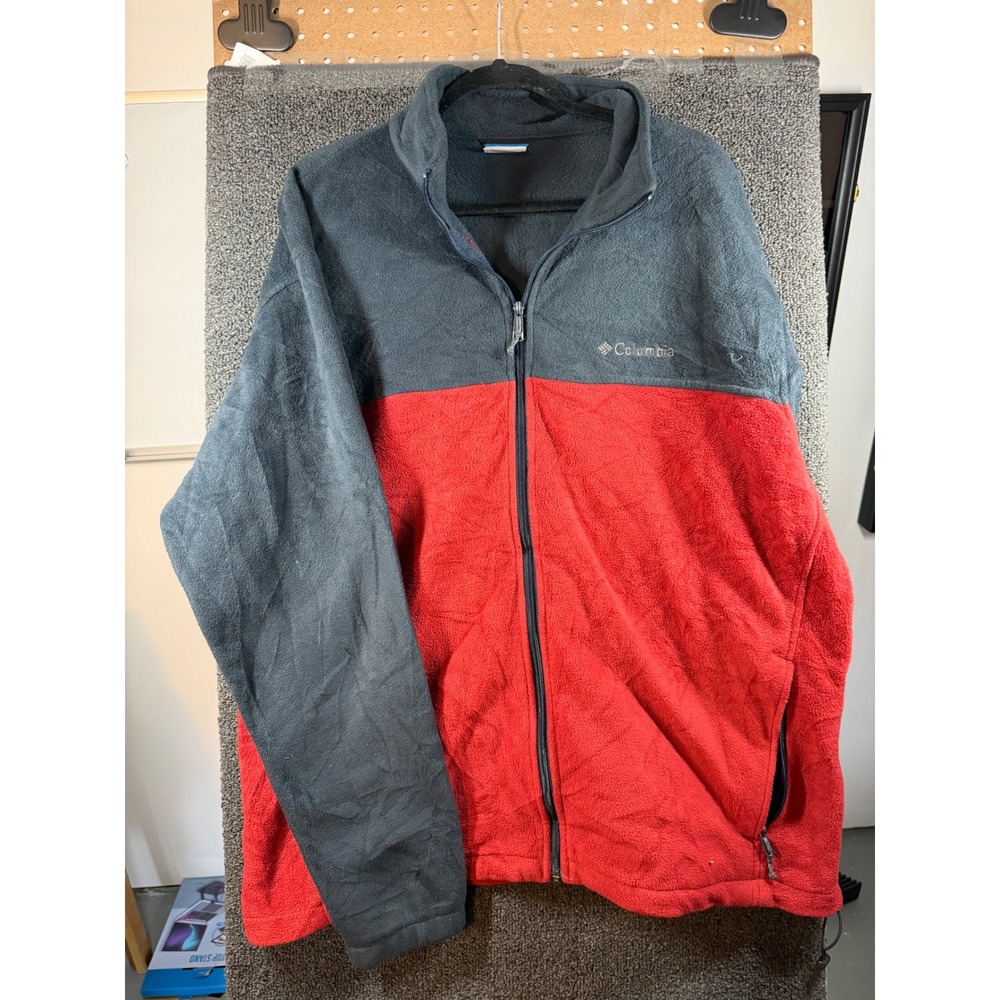 Columbia Fleece Jacket Mens XXL Red Grey Colorblock Full Zip Outdoor Layer